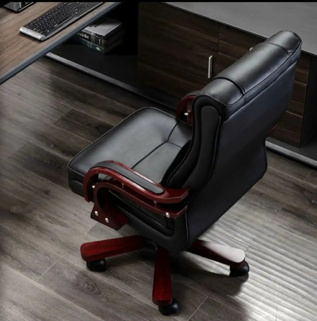 High Back Director Chair for office Made in Plyboard with Leatherette Upholstery & Mahogany Finished Armrests & Adjustable Features