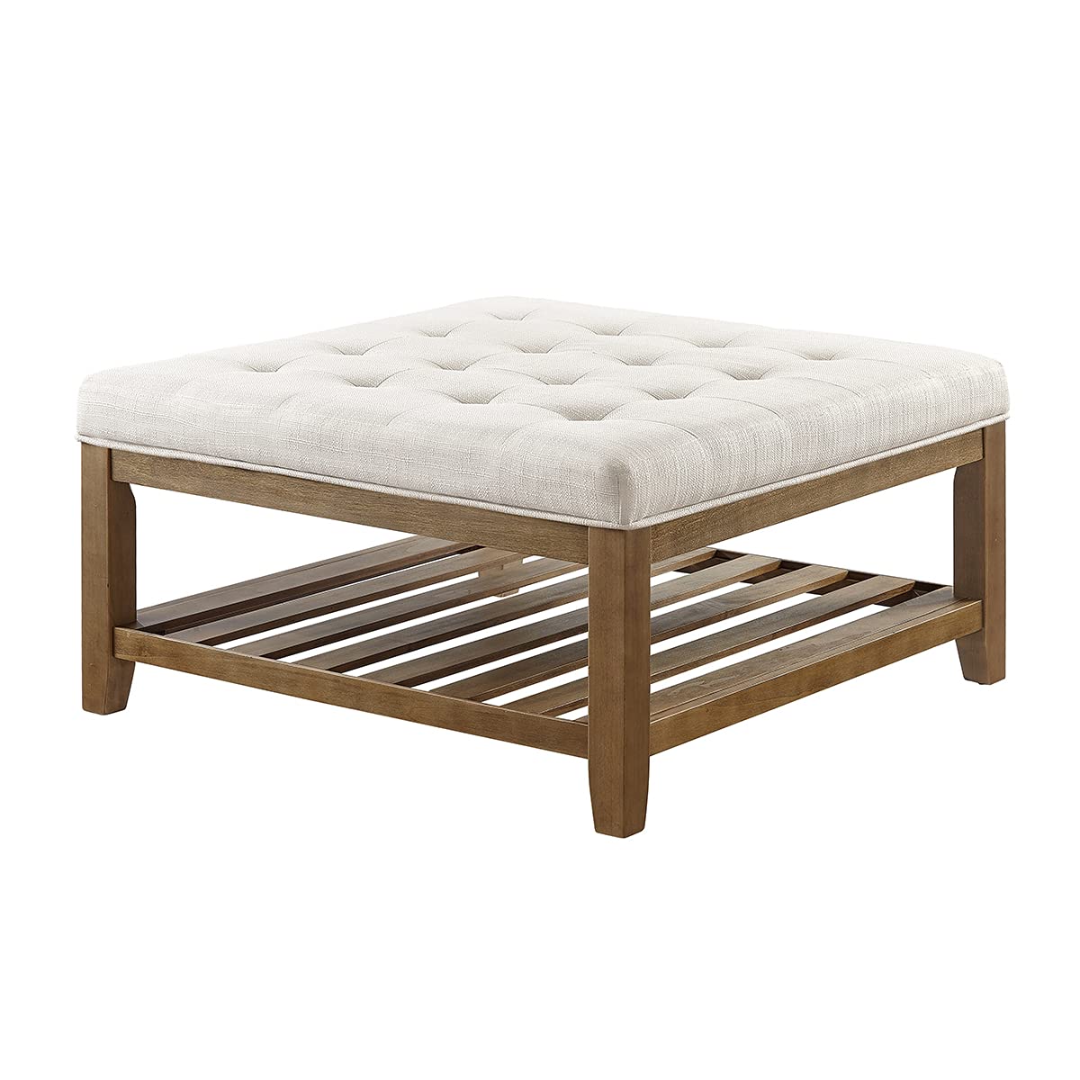 সেগুন কাঠের তৈরি অটোমান ফুট রেস্ট, কাপড় এবং টাফ্টেড ডিজাইন ৪০x৪০x১৯" দিয়ে তৈরি।