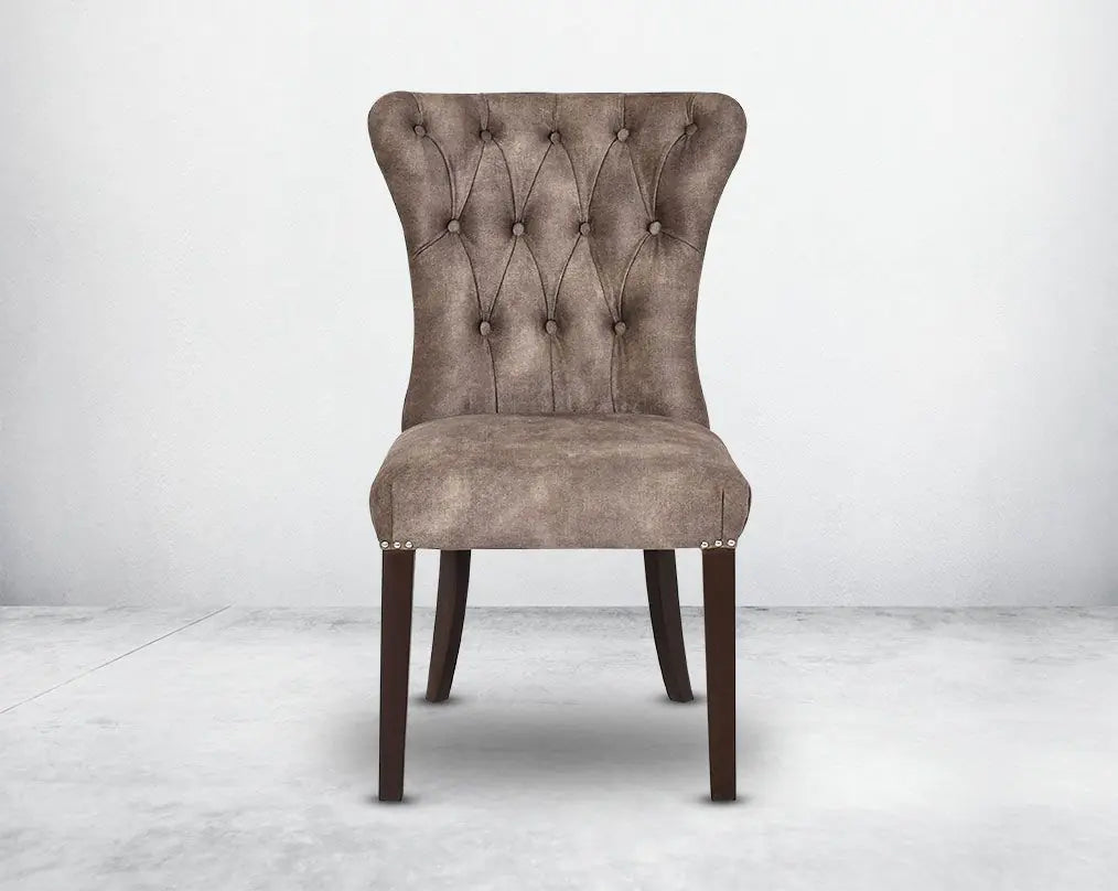 Elegant Tufted Faux Leather Dining Chair - Stylish Home Furniture Seating with Nailhead Trim, Dark Legs