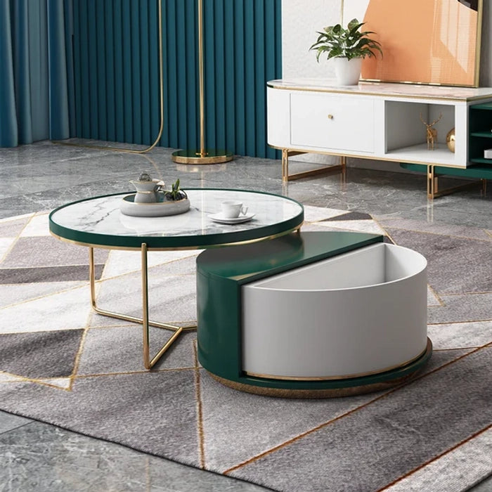 Center Table Designed with Sleek Golden Legs and Wooden Surface Blending Modernity with Timeless Style