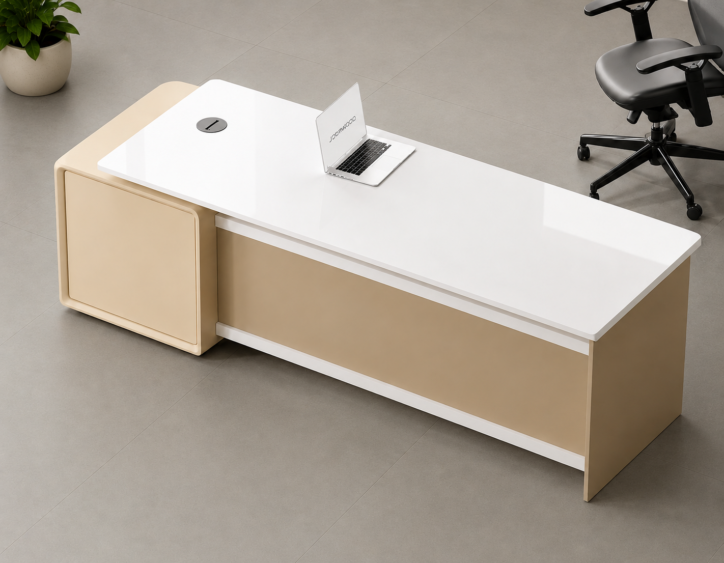 Modern Executive Office Desk with Side Storage Cabinet, Premium Manager Table in Particle Board & MDF with PU Finish for Workspace
