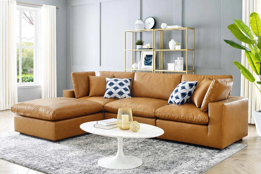 L Shape Spacious sofa Modern Design Premium Quality and Leatherette fabric Durable & Comfortable Padded Perfect for living Room -Brown