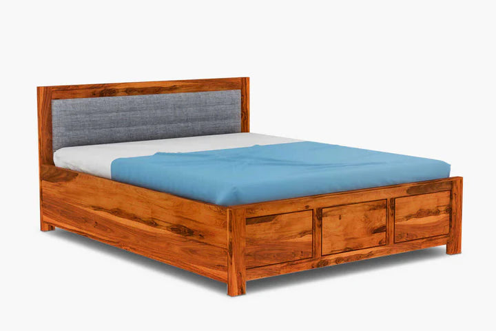 King Size Bed for Home Furniture Made in Wooden with Polish Modern Design and Storage & Hydraulic Lift Mechanism - Brown