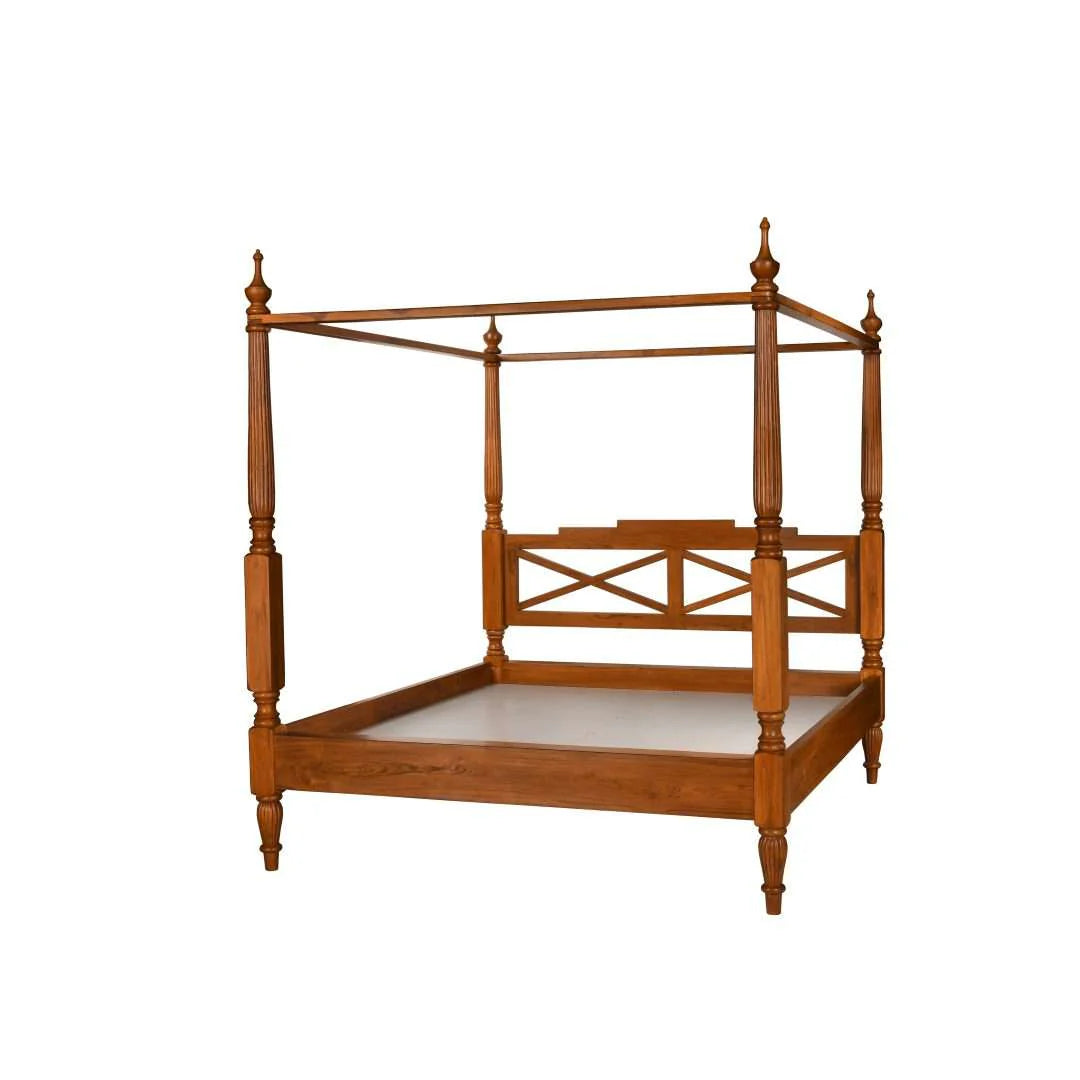 Poster Bed – Handcrafted Solid Wood Frame in Natural Finish, Queen & King Sizes