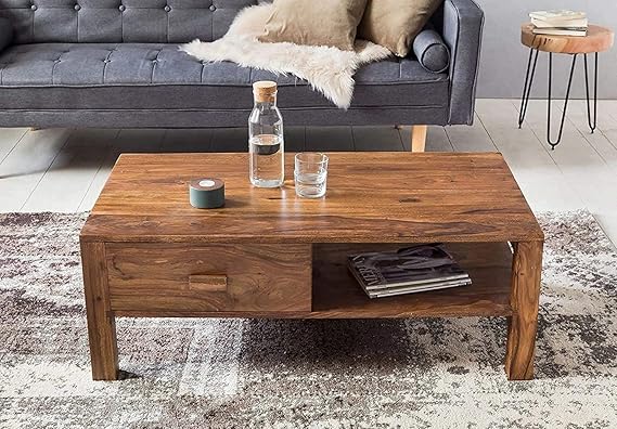 Center Table with Designer Wooden Legs and Polished Surface, Perfect for Premium Modern Home Decor