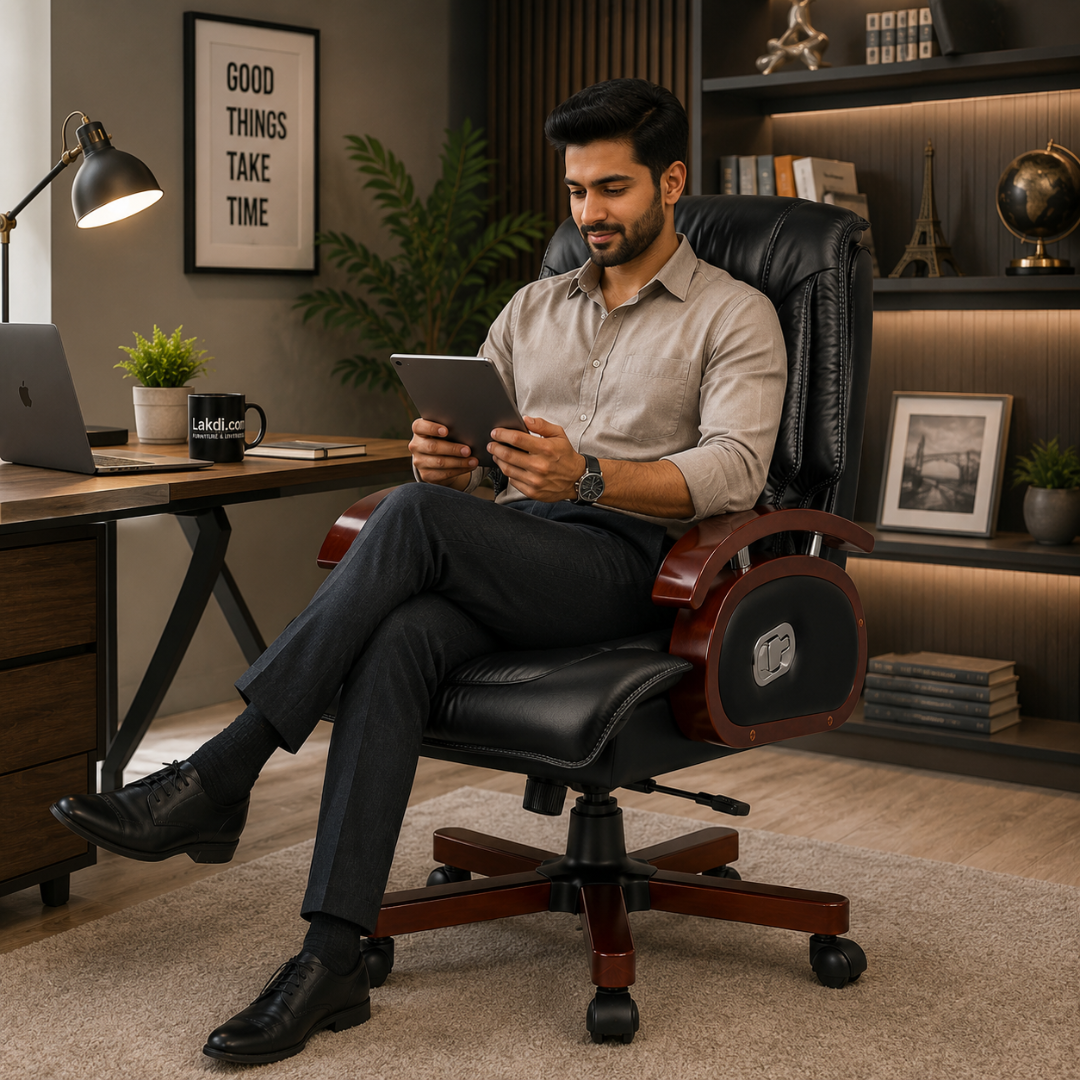 Ergonomic Director Chair: Modern Design, Plyboard & Leatherette, Recliner, Height Adjustable, Fixed Armrest & Revolving for Ultimate Comfort