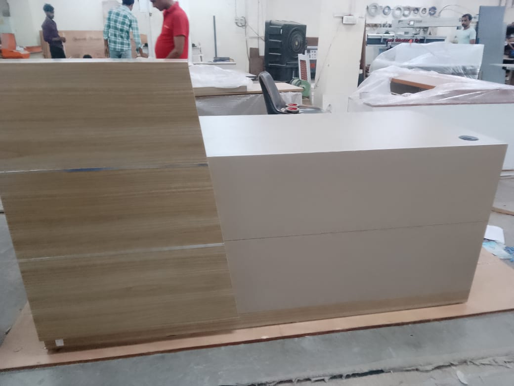 Reception Table for Office Counter Stylish Design Made in MDF and Multi Drawers & Round Wire Manager - Off  White Color