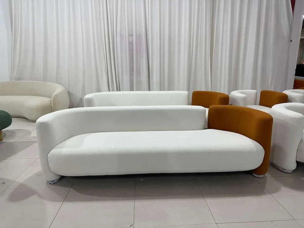 3 Seater Sofa For Home Furniture Upholstery Velvet Luxury Comfort Sofa & Durable Design For Living Room -White & Brown