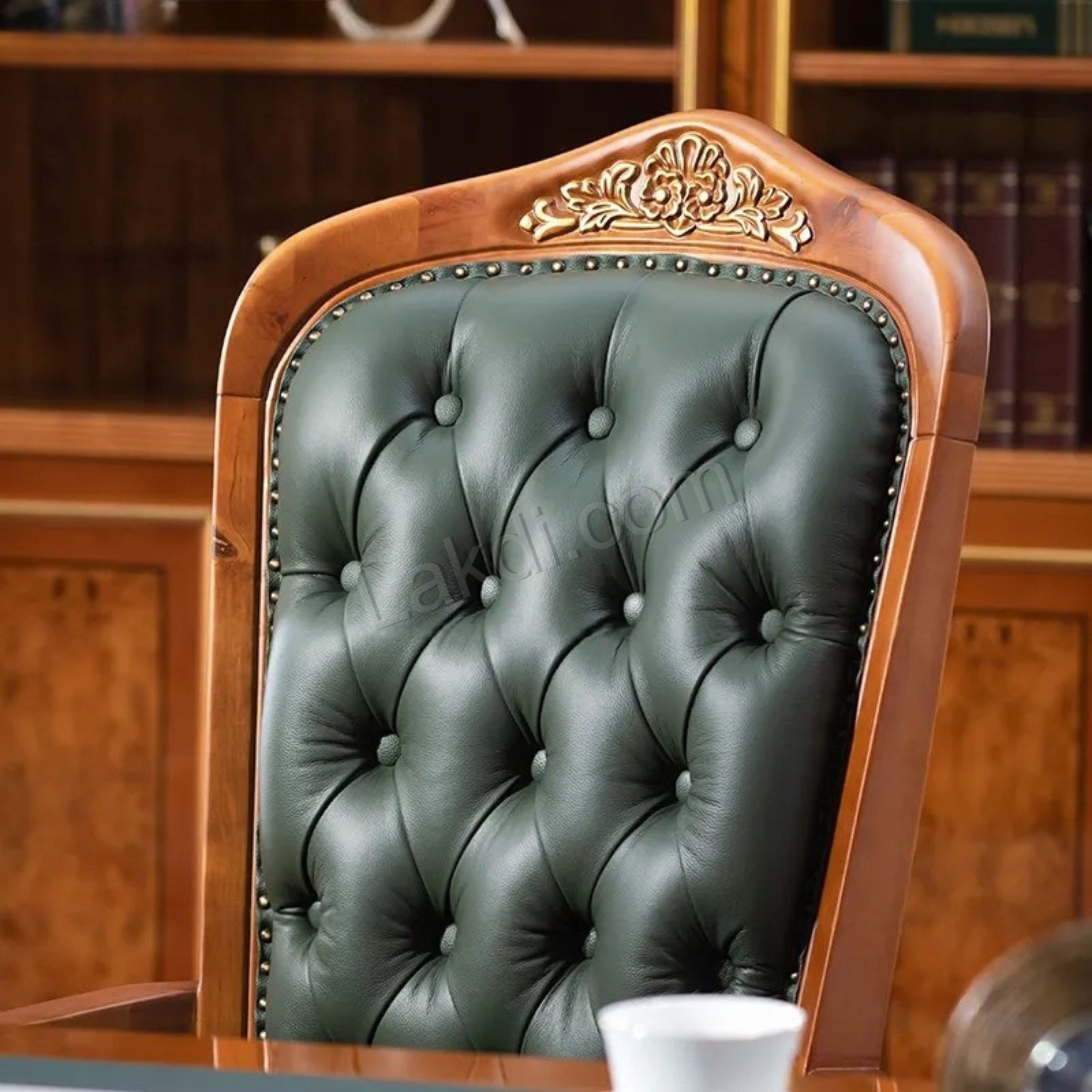 Luxury Office Director Chair Tufted Design Made in Solid wood with Leatherette and Soft Padded - Armrest and Swivel Base and Polish