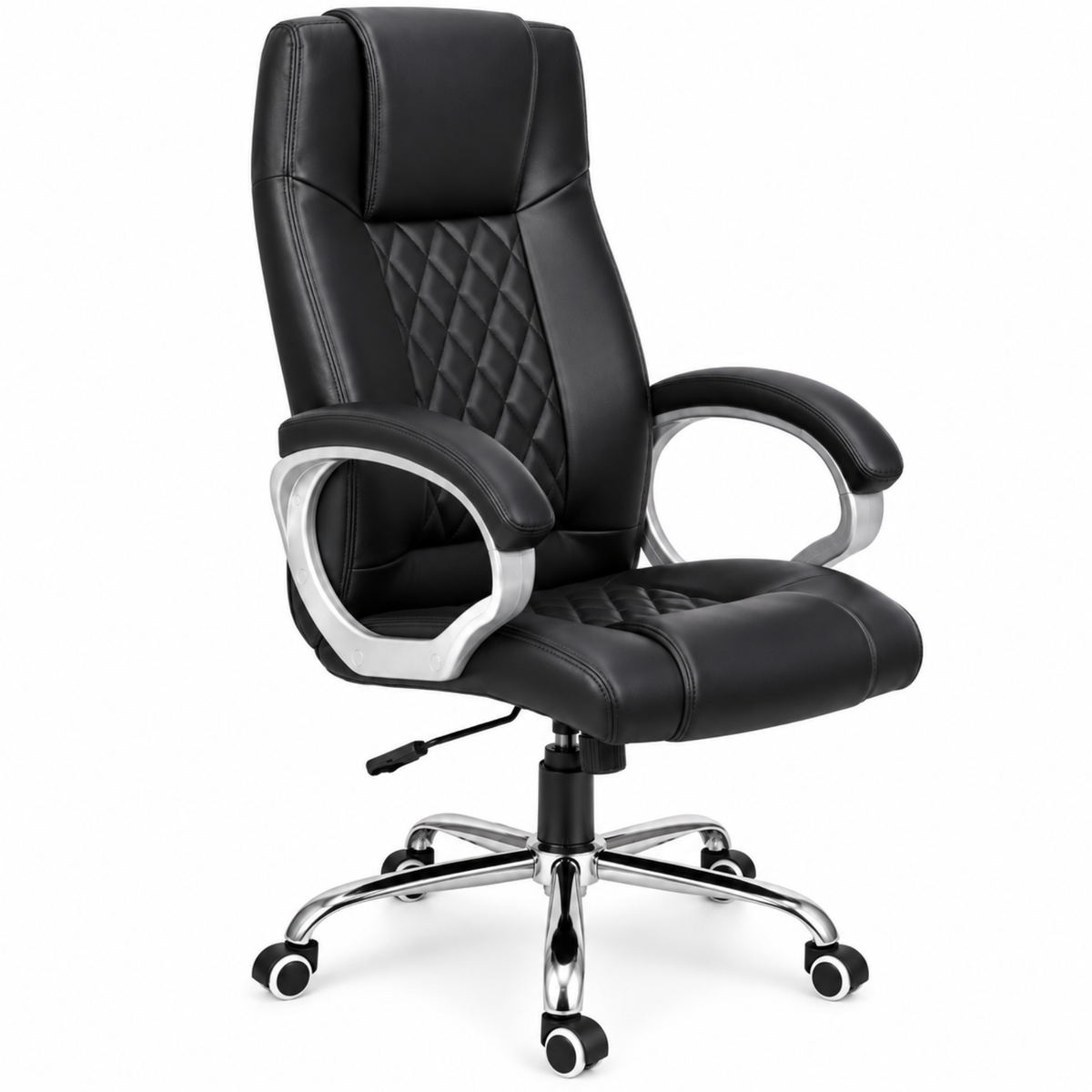 Modern Director Office Chair, Leatherette Upholstery with High Back and Powder-Coated Chrome Base