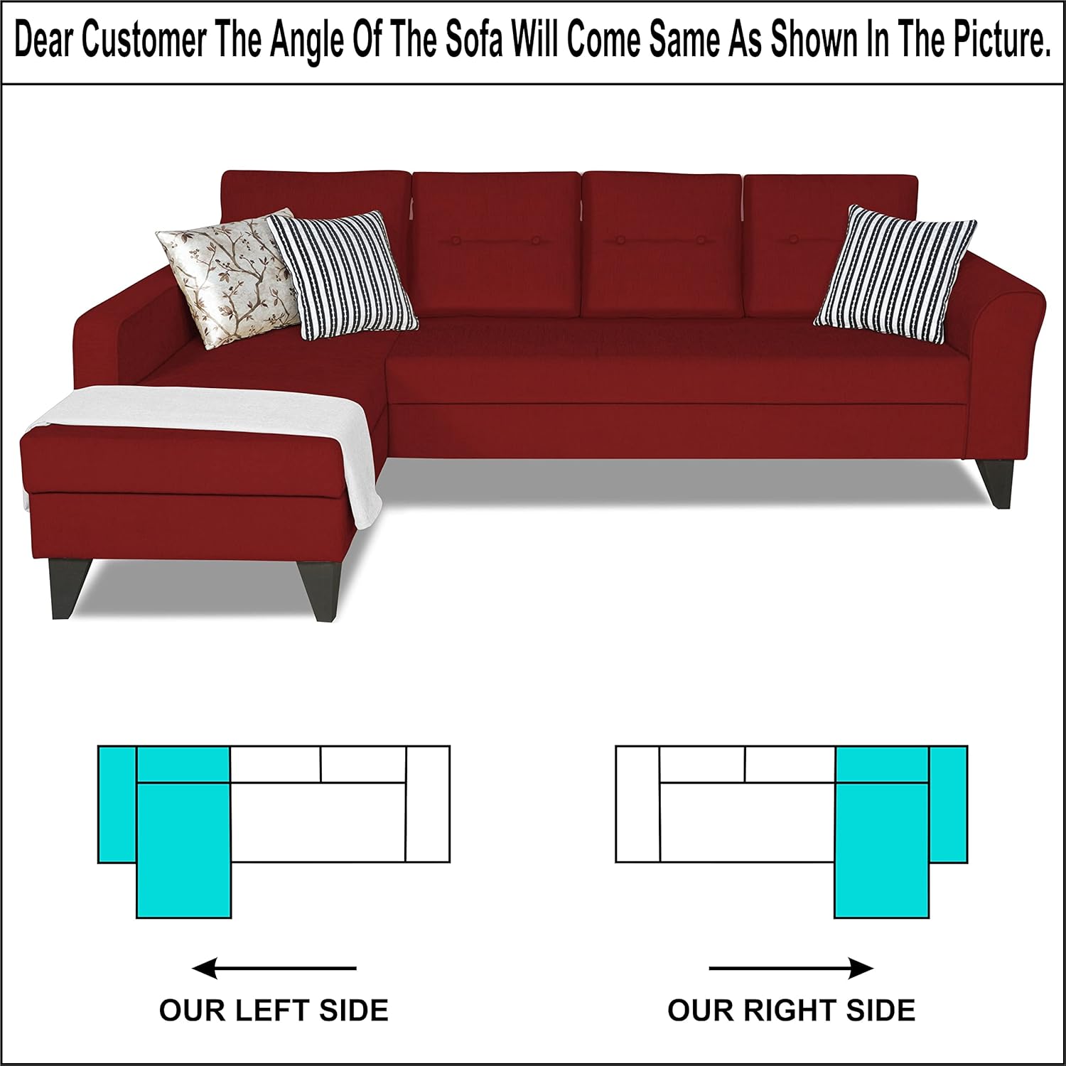 Sectional L Shape 5 Seater Sofa , Upholstery Fabric for Living Room Durable & Comfortable Padded Perfect for living Room - Maroon