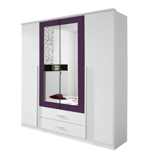Wardrobe for Architectural Storage Sleek 4-Door Wardrobe with Integrated Mirror for Compact, Modern Bedrooms