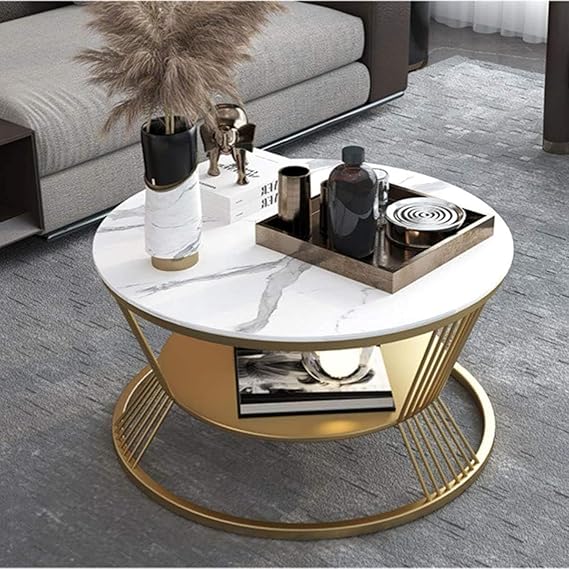 Center Table with Round Wooden Top and Metal Legs, Ideal for Compact Luxury Living Room Decor