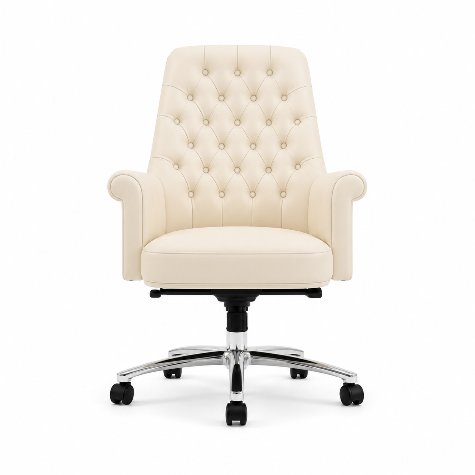 Luxury Director Chair with Button-Tufted Upholstery, Ergonomic, Padded Armrests, and Chrome Base for Modern Office Chair