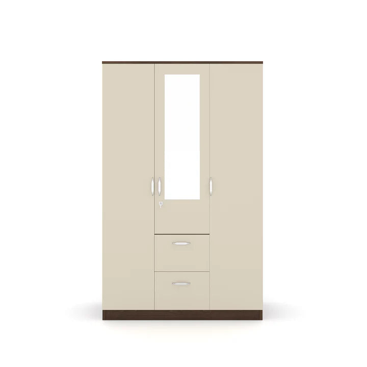 Wooden Wardrobe for Home Furniture Compact 3-Door Wardrobe with Drawer and Mirror