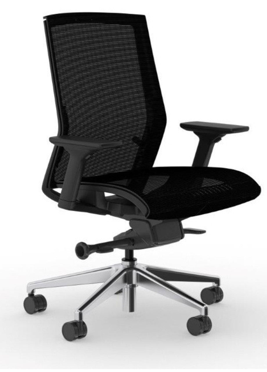 Mesh & Executive Task Chair Conference Chair with Synchro-Tilt Recline, Sliding Seat, Adjustable Arms, 300 lb. Capacity, Black Frame, Premium Design - Black