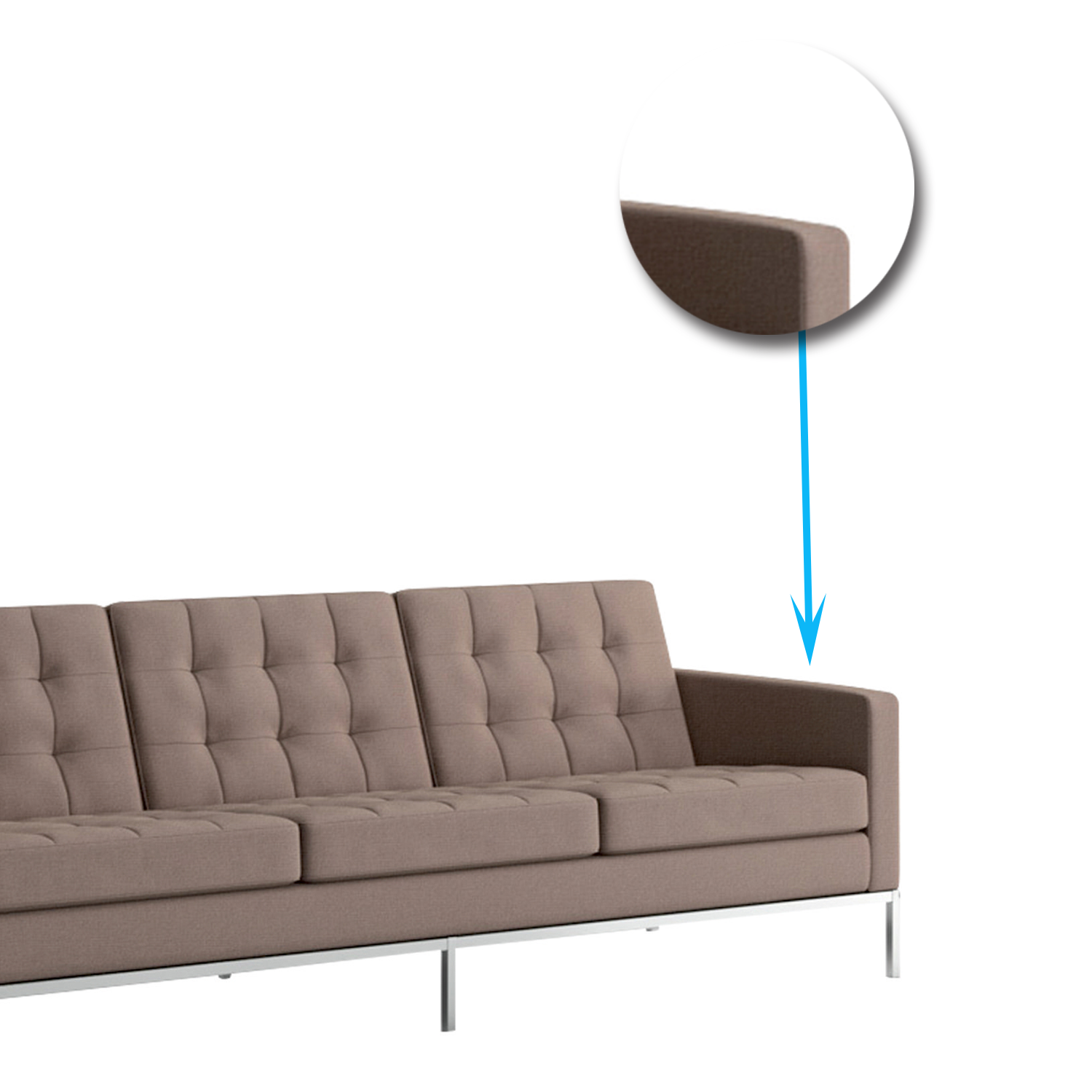Metal Frame Legs Base Cushioned Fabric Sofa