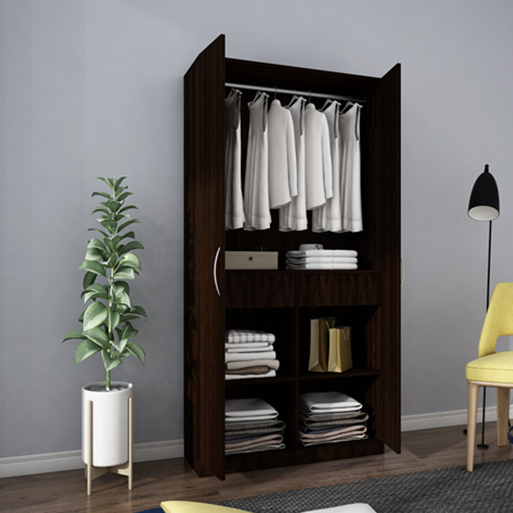 Wardrobe for Bedroom Storage – Two-Door with Hanging Space and Adjustable Shelves