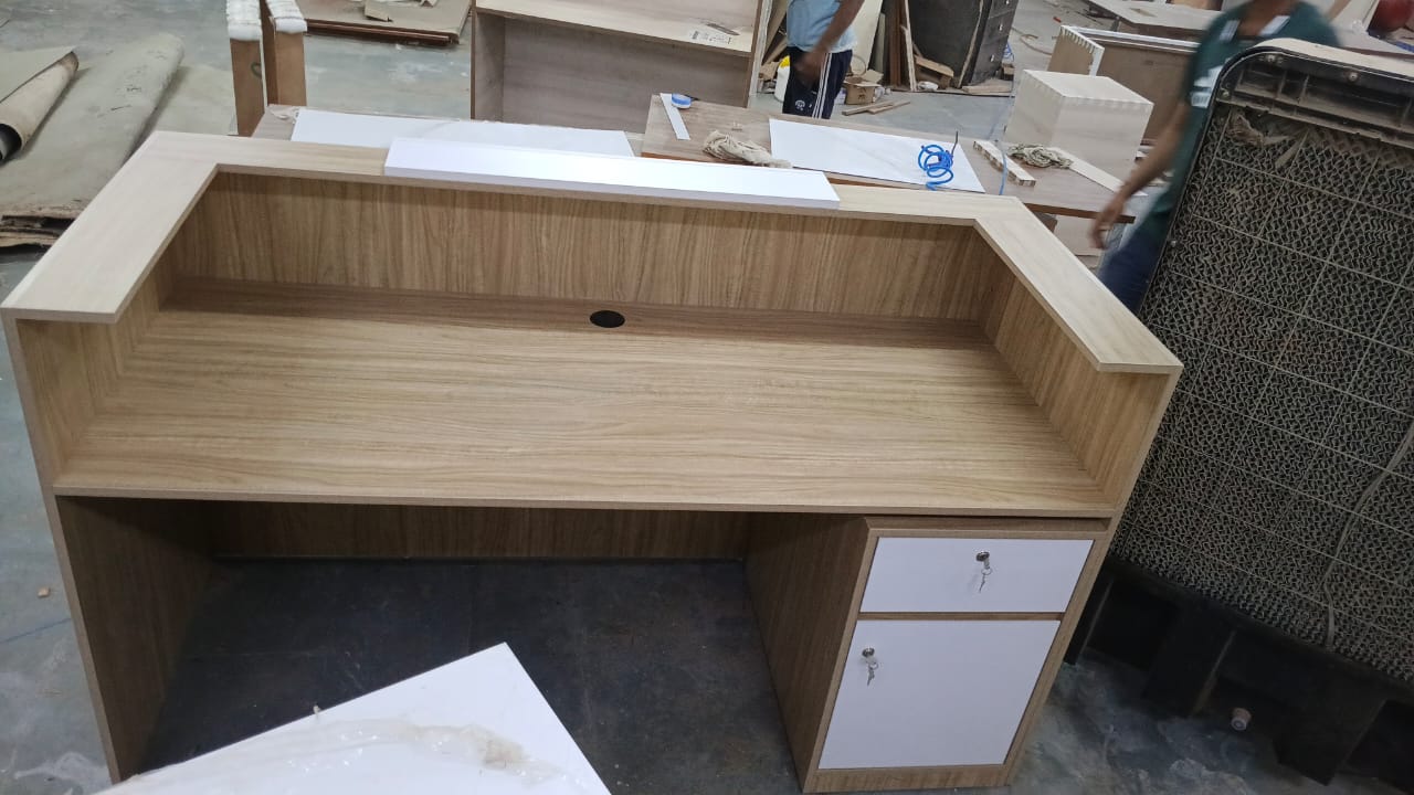 Reception Table Made In Particle Board with Double Counter Includes Wire Manager - Brown & White