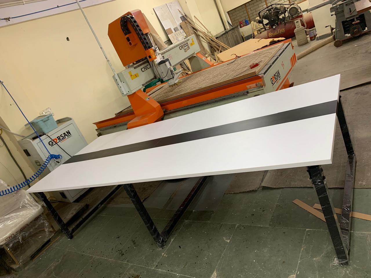 Conference & Meeting Room Table Finish In Black & White with Metal Base