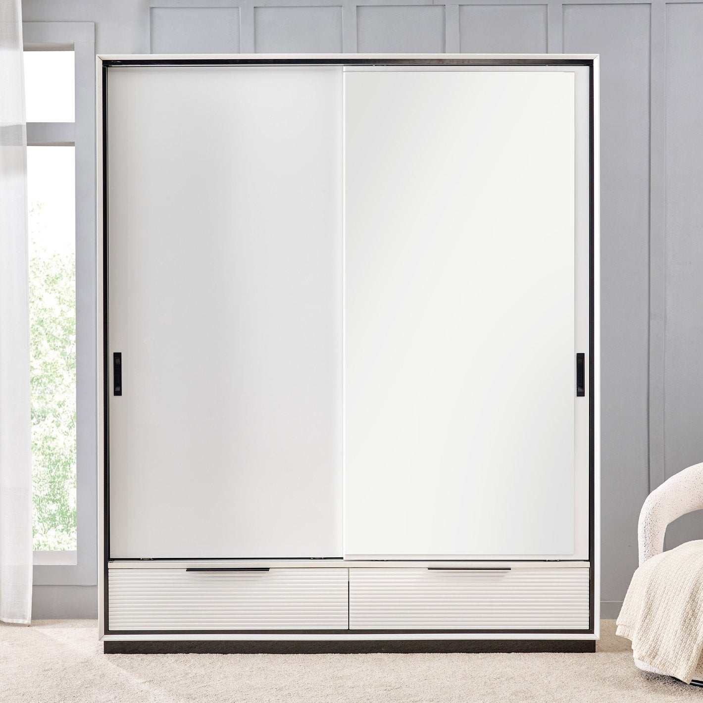 Wardrobe for Home Sliding Doors Modular Aesthetic Appeal, and Mirror Look Design