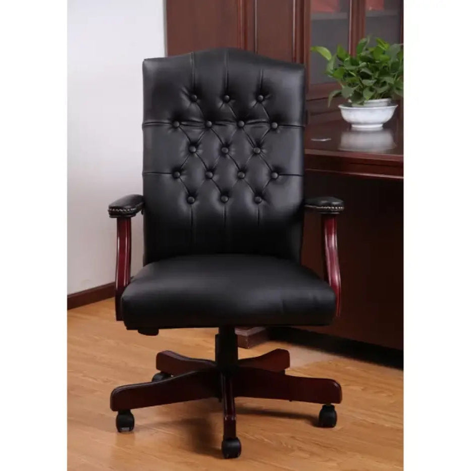 Director office Chair Tufted Design Made in Solid wood with Leatherette Upholstery & Armrest with Height Adjustable Chair - Black