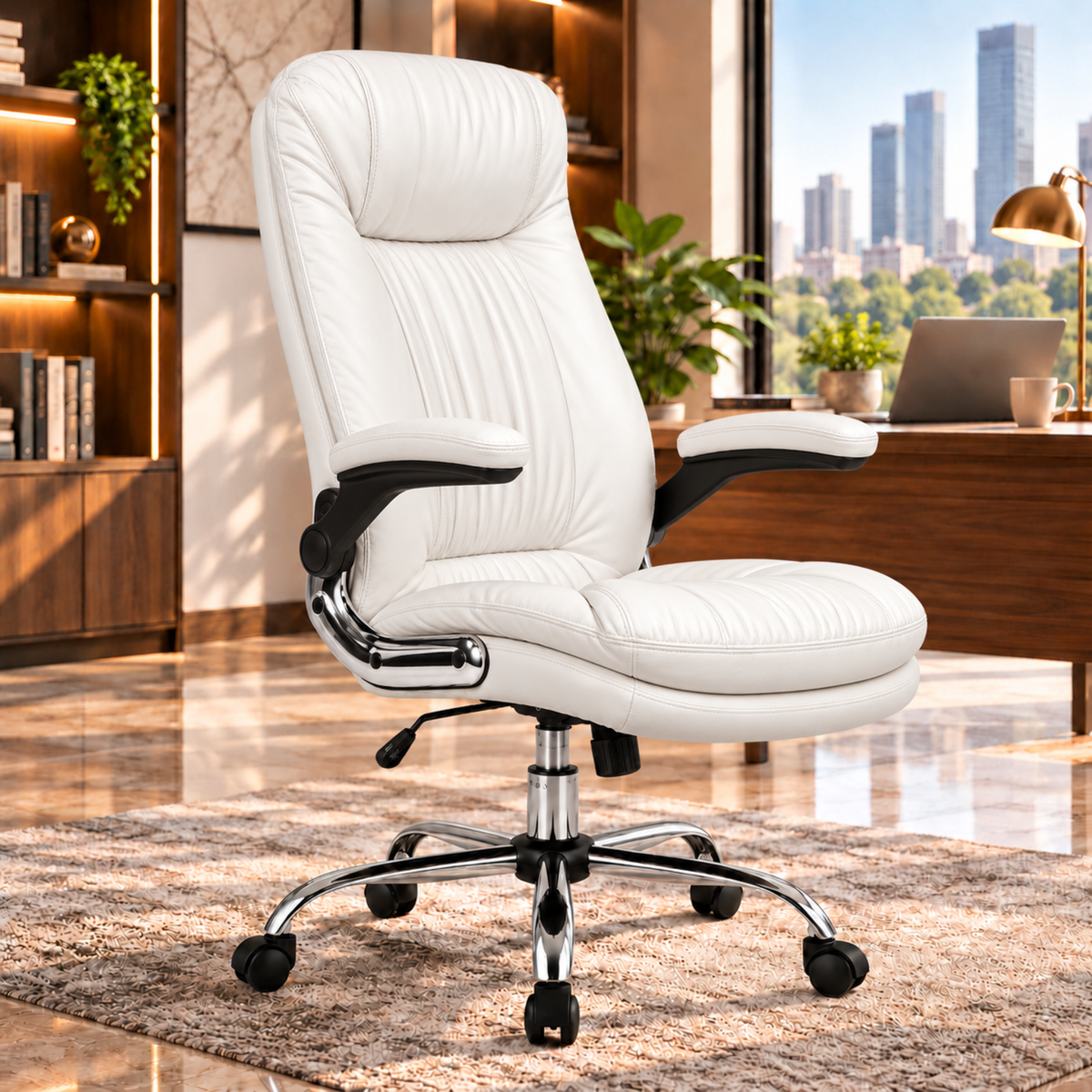 Comfortable Director and Executive Office Chair with Adjustable Armrest, High Back Leatherette | Revolving Chair | Premium and Soft Padded