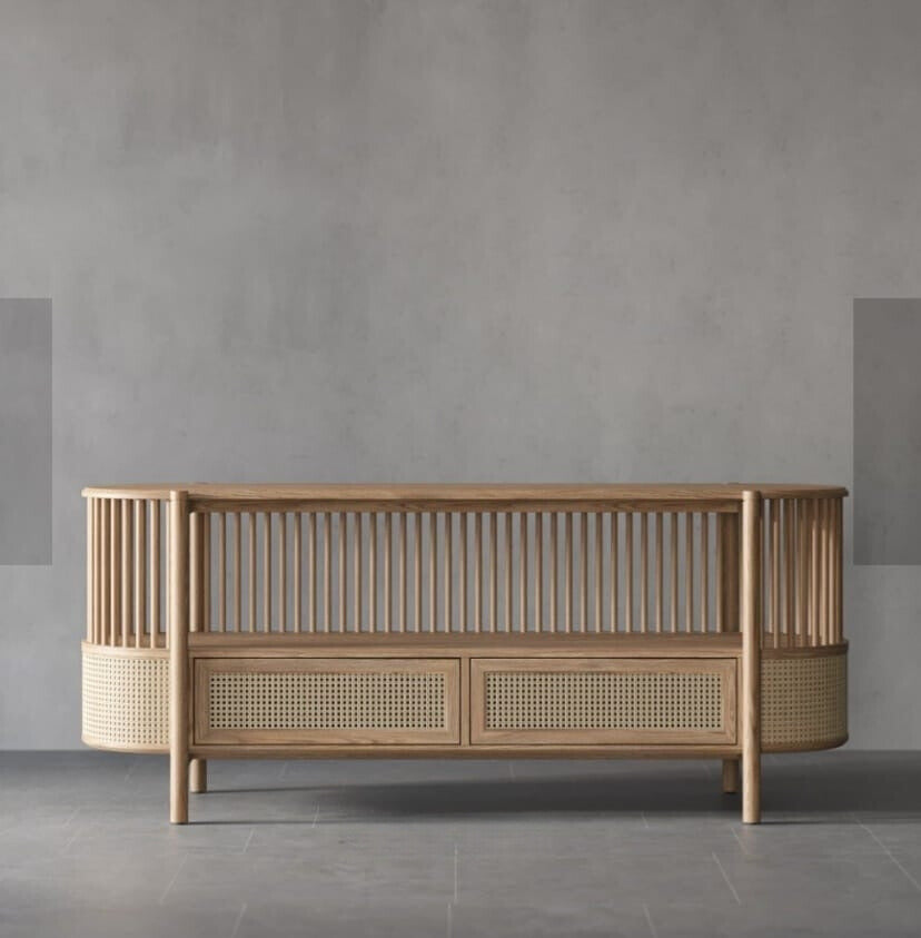 Wooden Console with Modern Rattan & Wood Console Cane Work Furniture