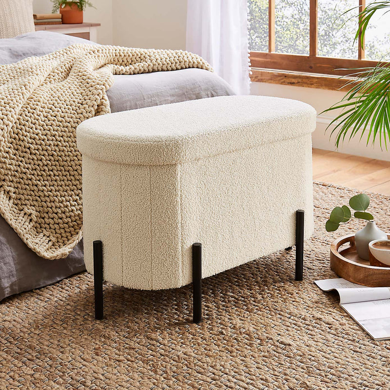 Fabric Upholstery & Metal Base Ottoman with Storage