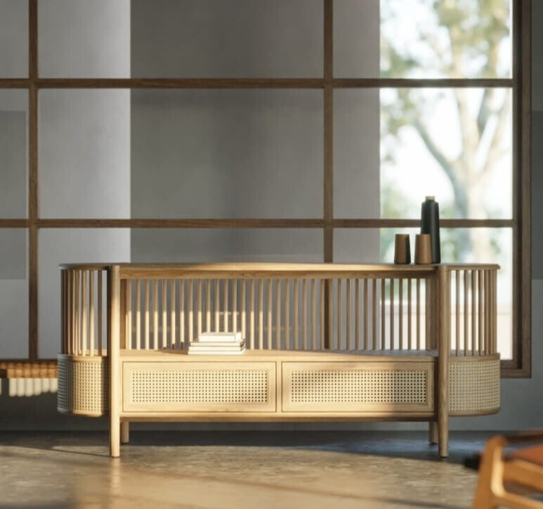 Wooden Console with Modern Rattan & Wood Console Cane Work Furniture