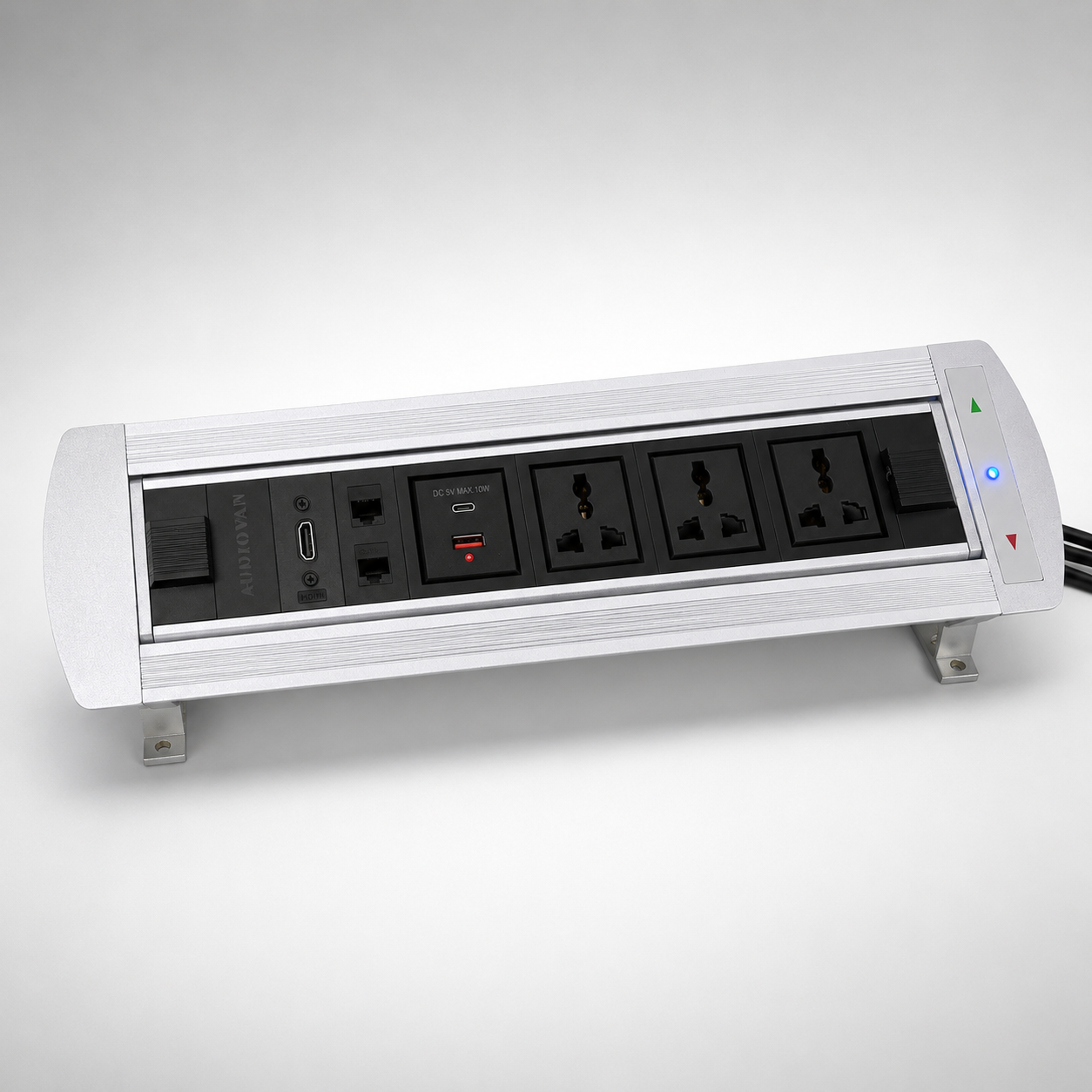 Motorized Pop Up Conference Table Socket Box with HDMI USB Type C Universal Power Ports for Office Meeting Room Desk
