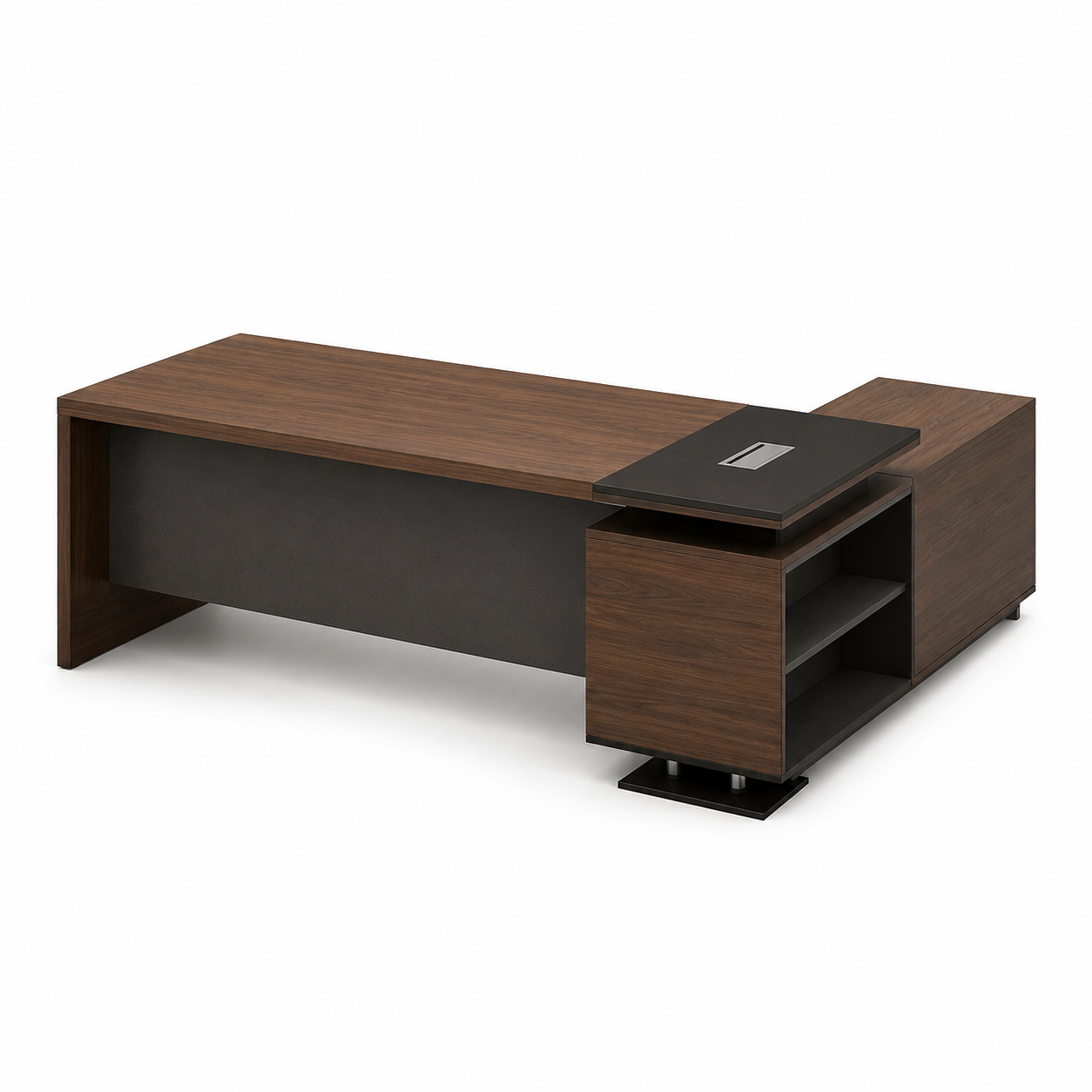 Director and Executive L Shape Office Table Made Particle Board with Side Unite and Opeable Shutter and Drawers