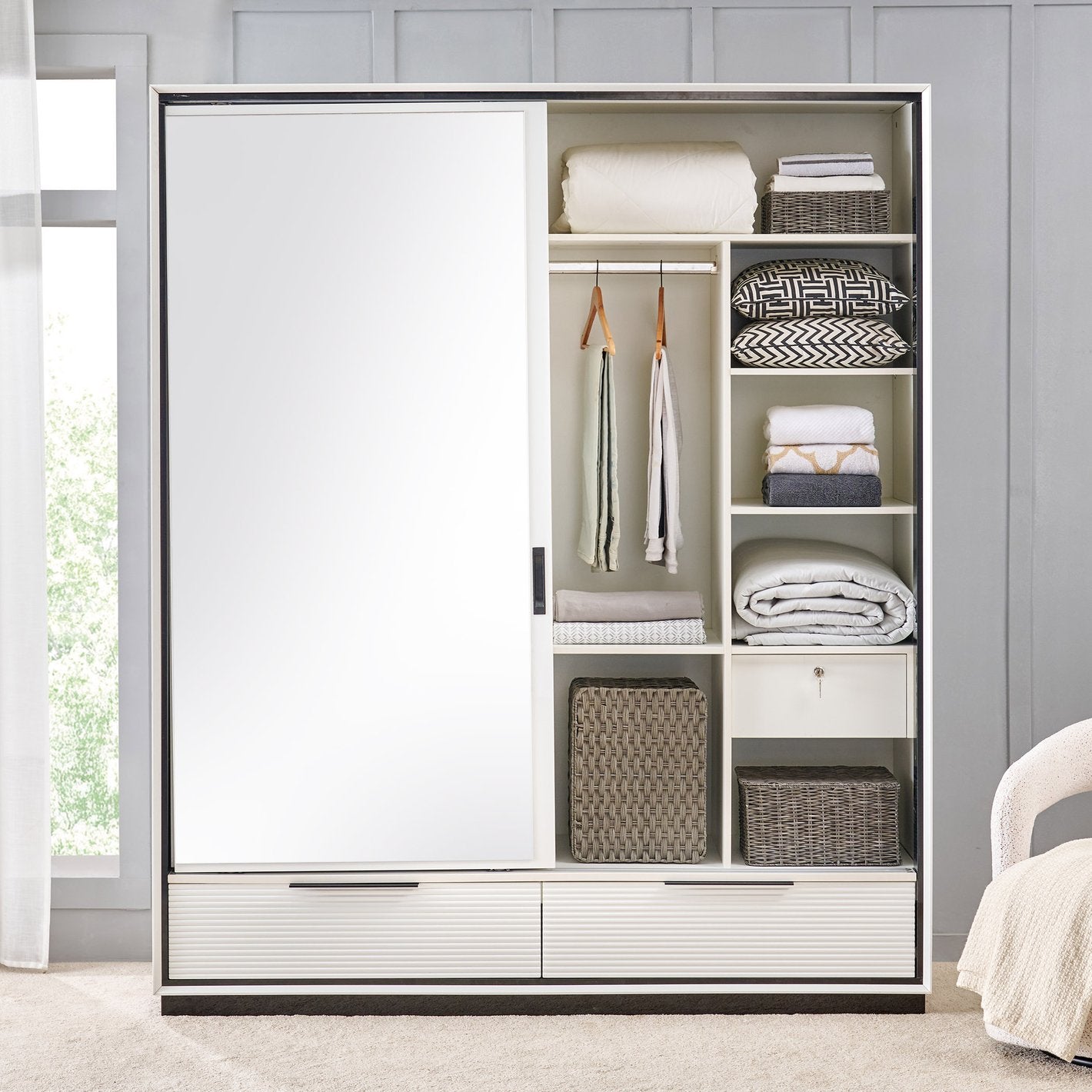 Wardrobe for Home Sliding Doors Modular Aesthetic Appeal, and Mirror Look Design