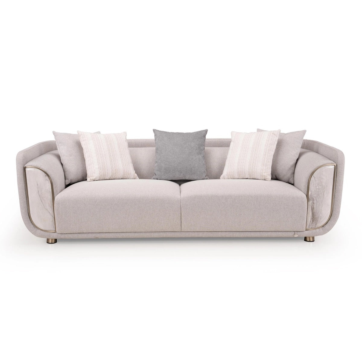 Luxury Wooden Sofa Modern Curved Design Soft Fabric Upholstery High Density Foam Cushion Solid Wood Frame Handcrafted Premium Comfort