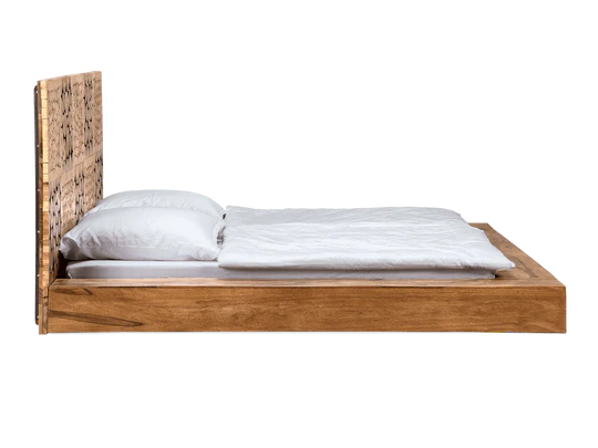 King Size Wooden Bed for Home Luxury Design without Storage High-Quality Solid Wood Frame, Premium Teak Veneer & Melamine Polish Finish