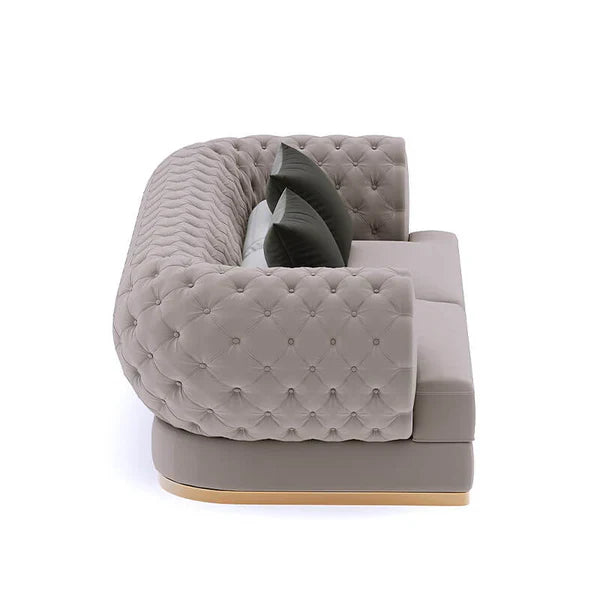 3 Seater Sofa For Home Furniture Tufted Design Upholstered velvet, Comfortable & Soft Luxury For Living Room Hall-Light Brown