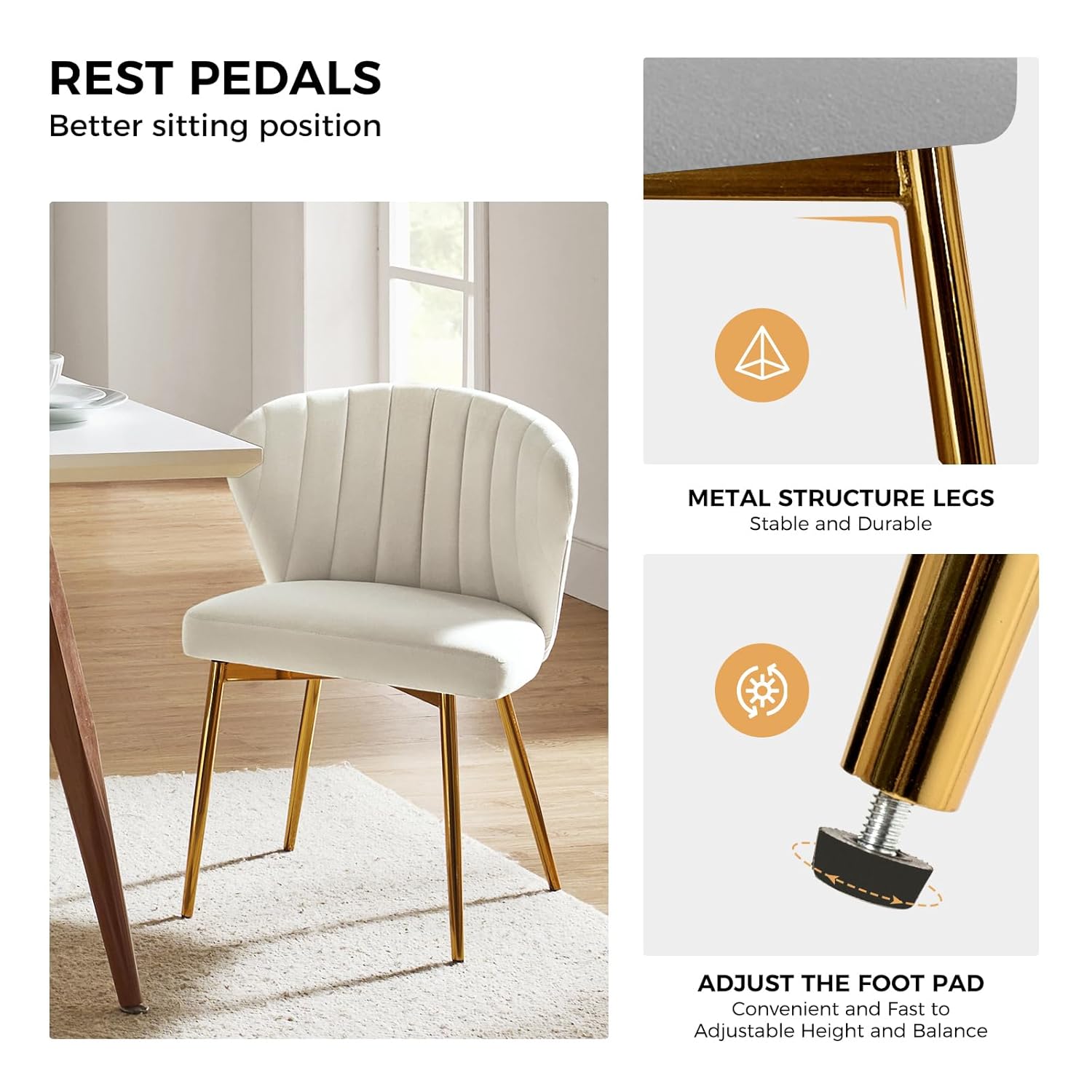 Modern White Velvet Dining Chairs with Gold Legs - Elegant & Comfortable Home Furniture