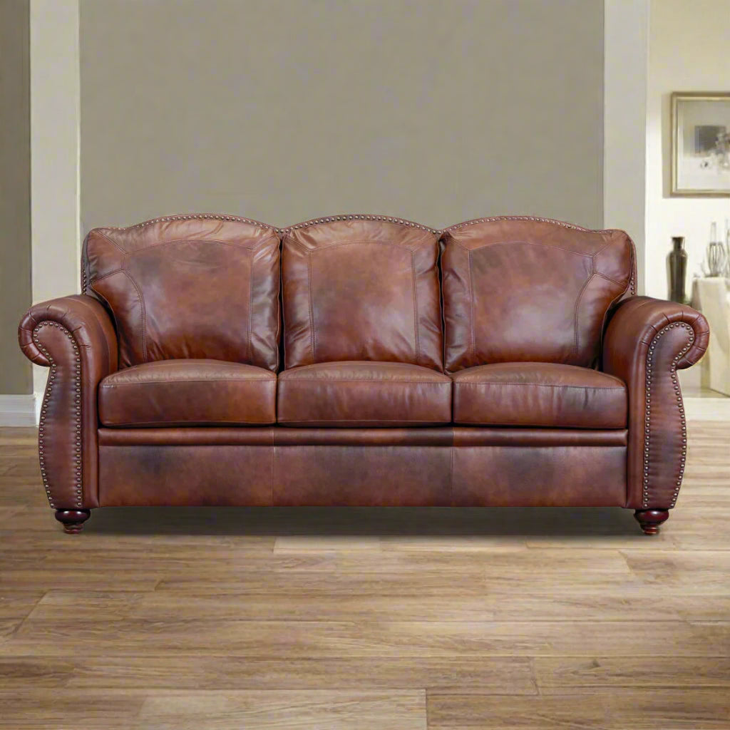 3 Seater Sofa For Home Furniture, Upholstery PU leatherette Premium and Durable Design For Living Room- Brown