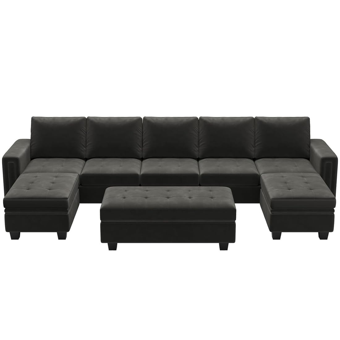 3 Seater U Shape Sofa For Home Furniture, Upholstery Fabric Modern And Durable Design For Living Room and Office- Black