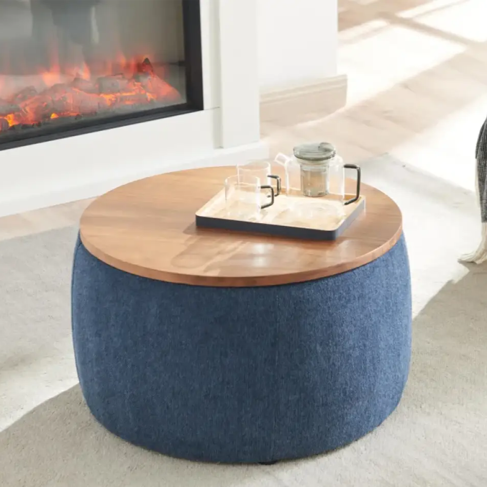Ottoman Table with Storage – Removable Wood Top Spacious Hidden for Living Room or Lounge.