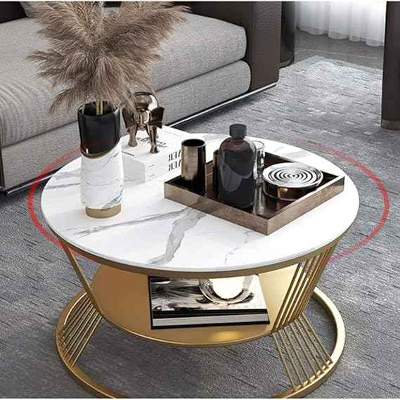 Center Table with Round Wooden Top and Metal Legs, Ideal for Compact Luxury Living Room Decor