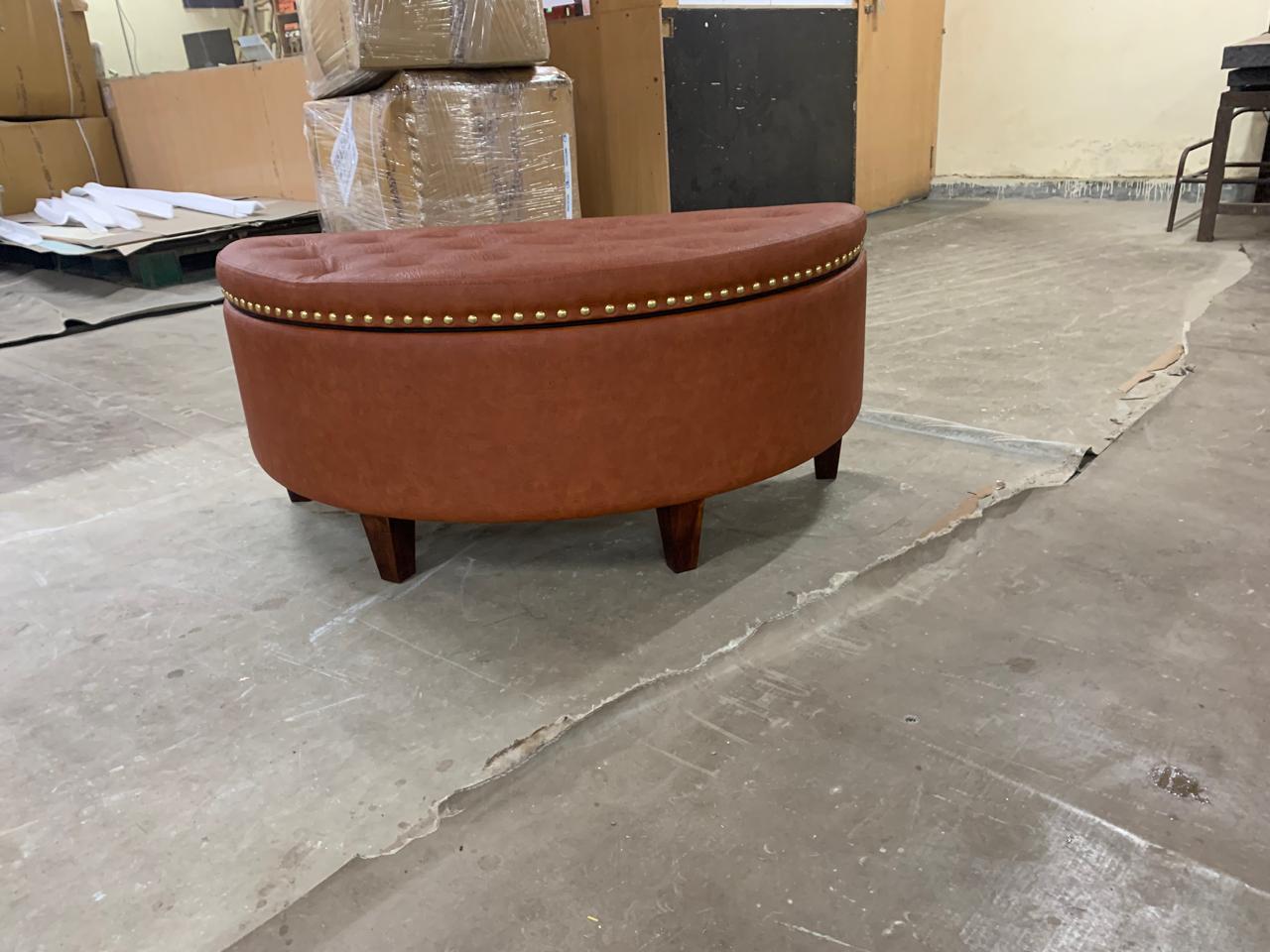 Ottoman with Storage with Suede Fabric Upholstery & Wooden Base