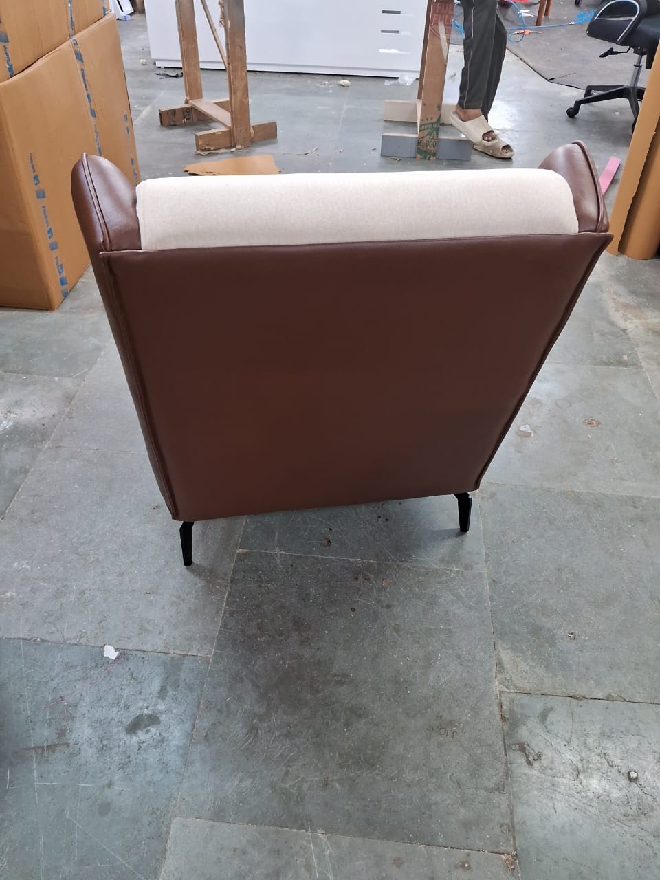 Fabric and Leather Lounge Chair with Metal Legs