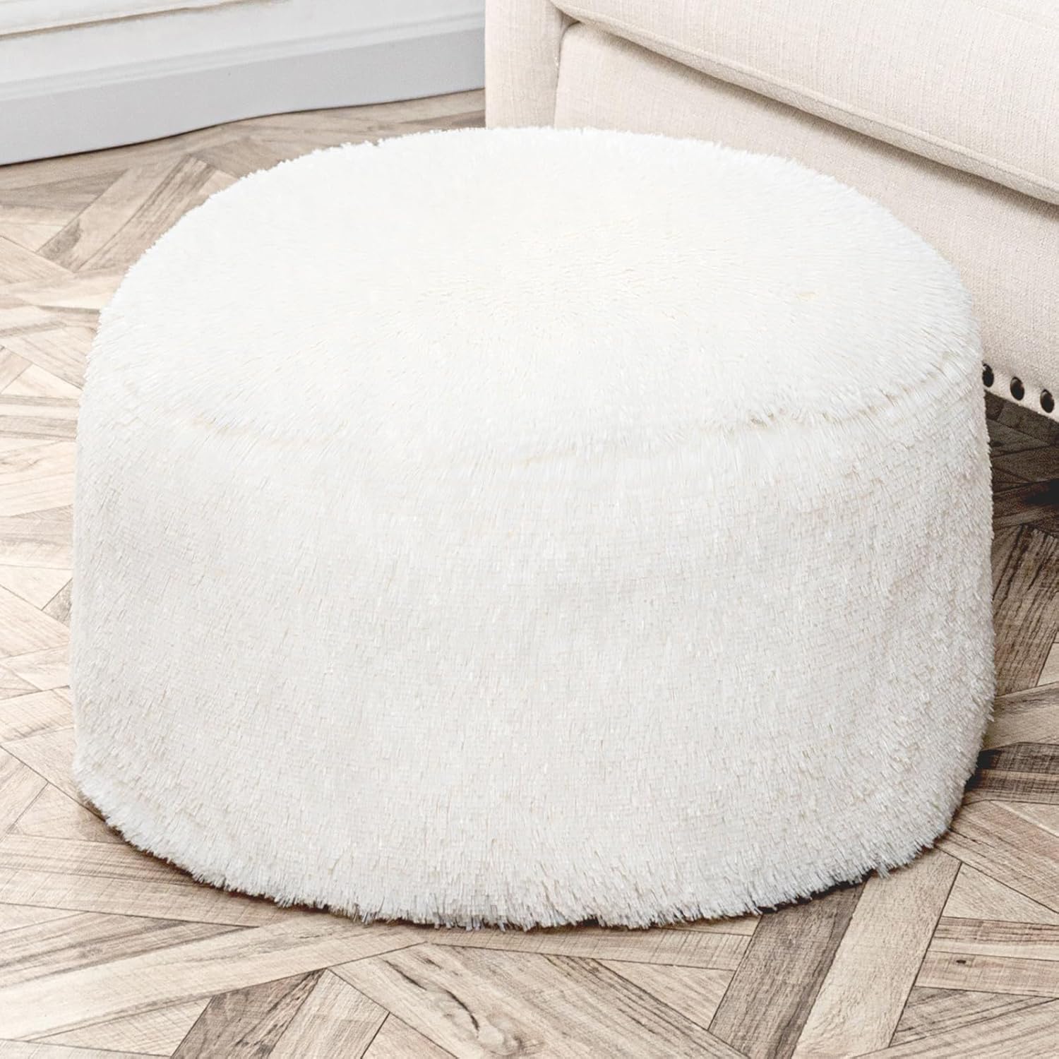 Ottoman For Home Furniture Upholstery Woolen Comfortable Seating Premium And Durable Design & Multi-Functional for Living Room -White