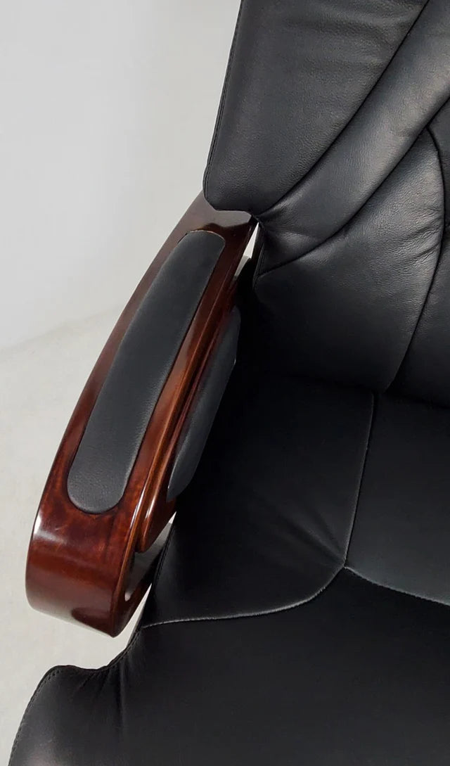 Director Chair for office Premium Leatherette with Wooden and Adjustable Height & Wooden Base and Wooden Polish - Black