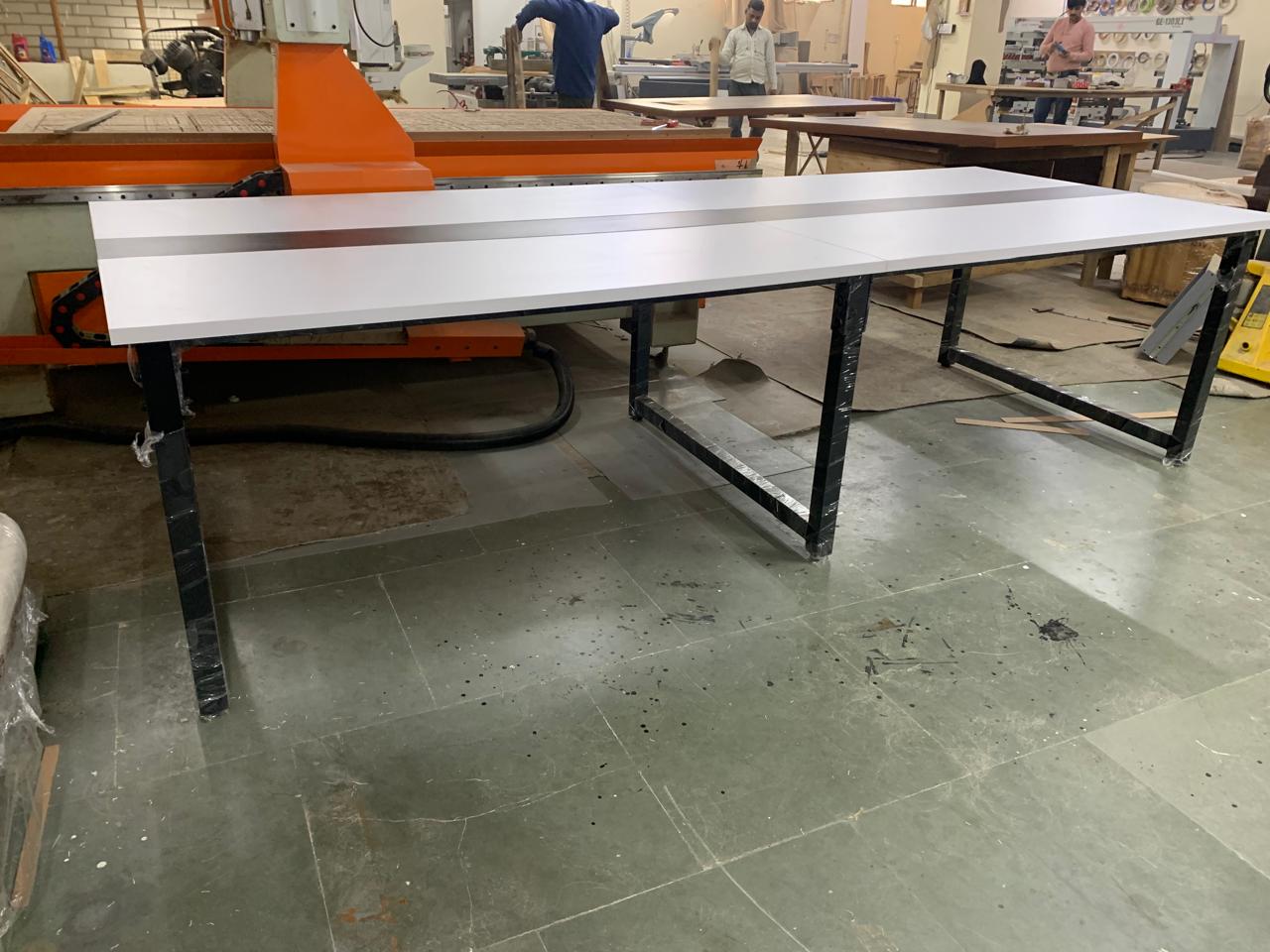 Conference & Meeting Room Table Finish In Black & White with Metal Base