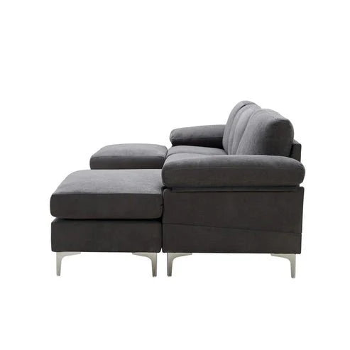 Sectional L Shape 6 Seater Sofa , Upholstery Fabric for Living Room Durable & Comfortable Padded Perfect for living Room - Dark Grey