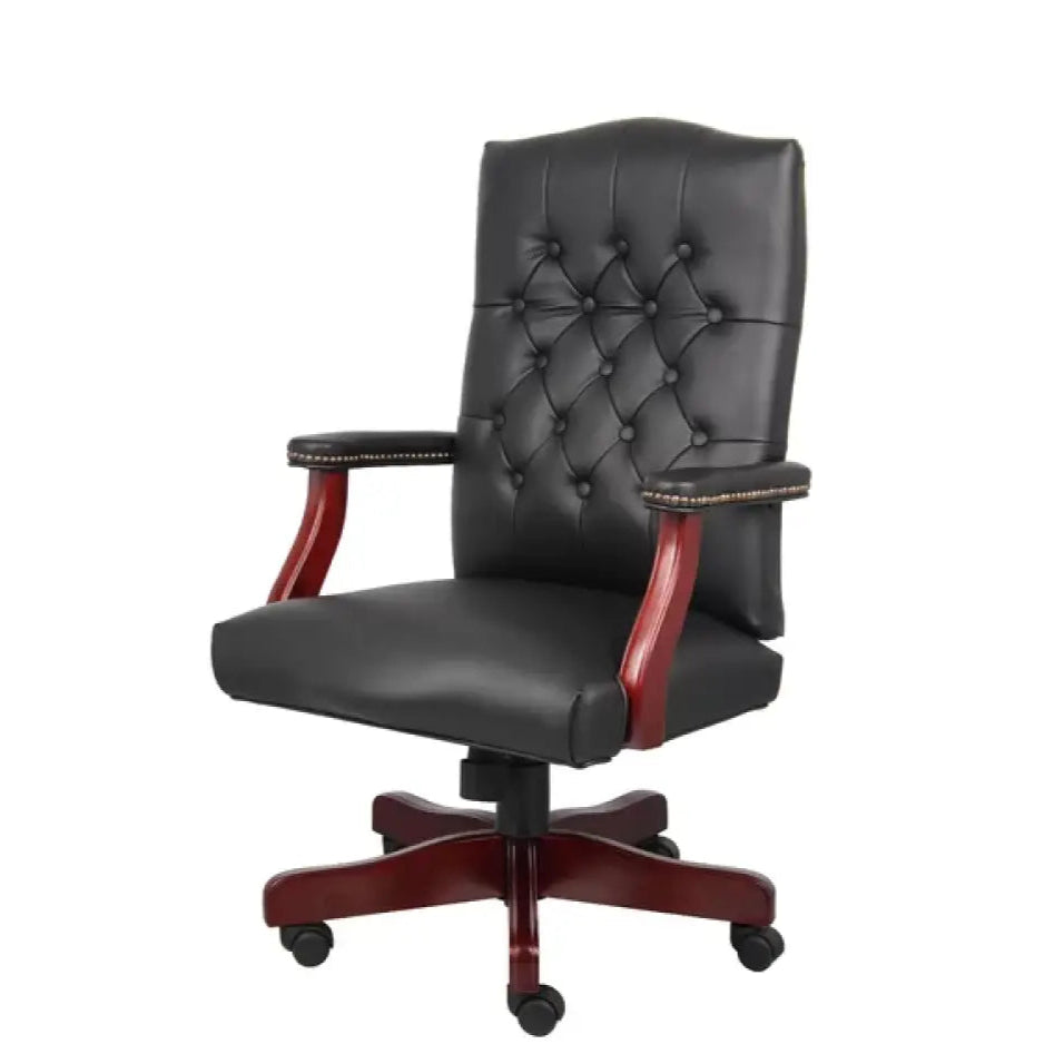 Director office Chair Tufted Design Made in Solid wood with Leatherette Upholstery & Armrest with Height Adjustable Chair - Black