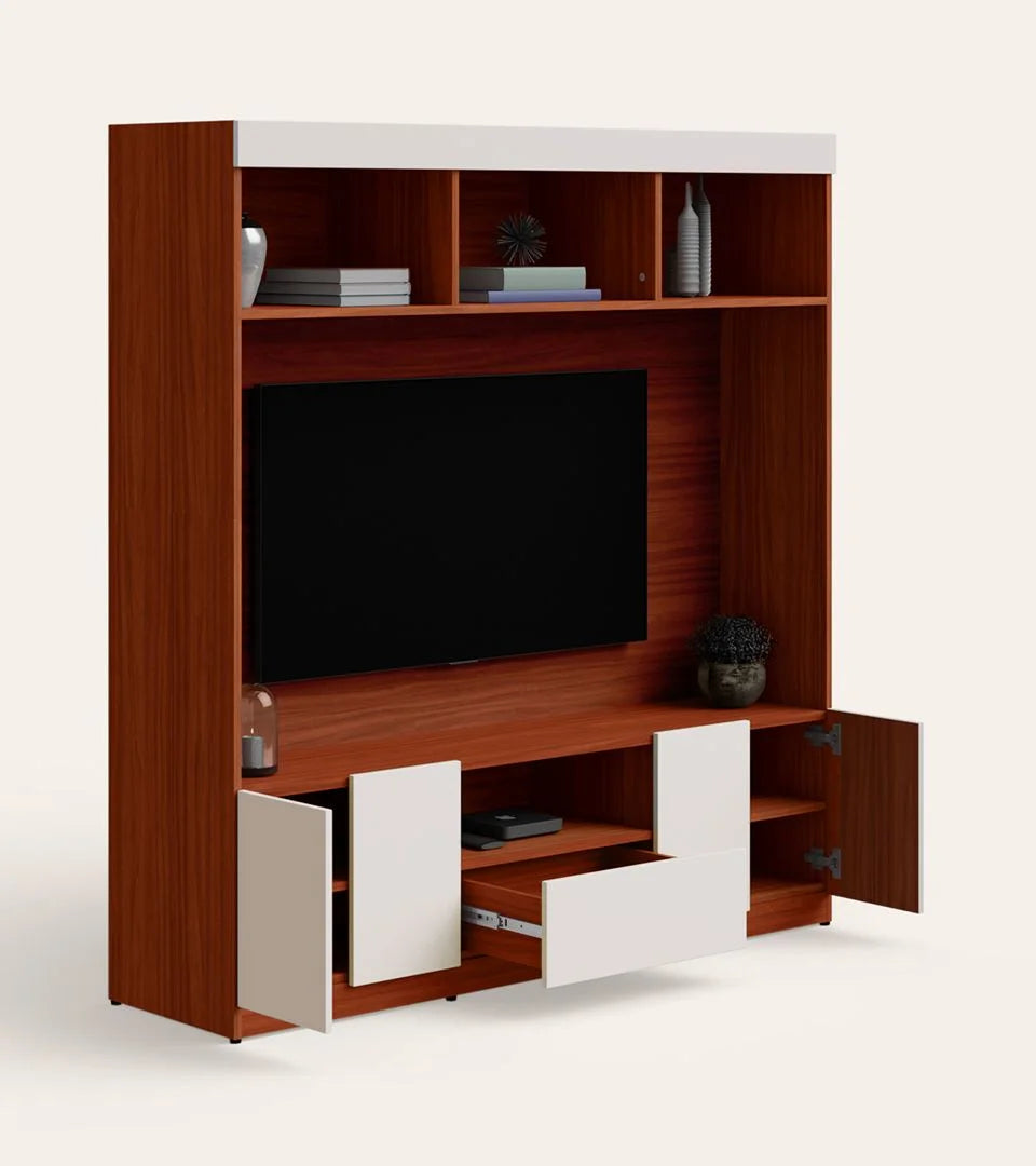Wooden TV Wall Cabinet with Classic Floating Look, Smooth Surface Finish, and Functional Storage