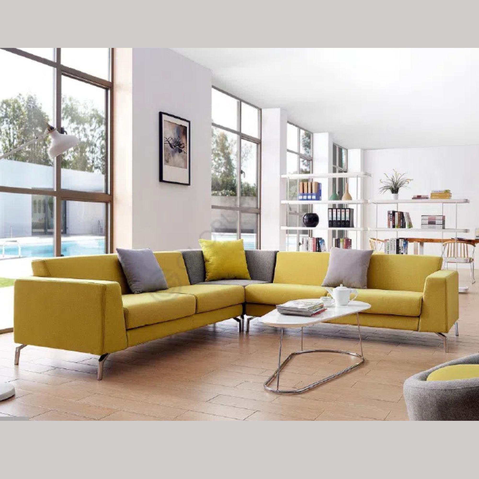 Sectional L Shape Sofa For Home Furniture, Upholstery Fabric Modern And Durable Design For Living Room -Yellow